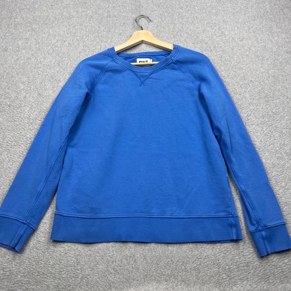 Pact Sweatshirt Womens Large Blue Organic Cotton Raglan V-Notch Crew Pullover